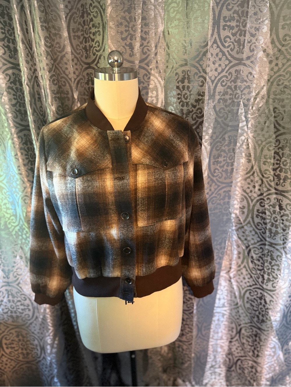 KUT: Brown Plaid Bomber Jacket